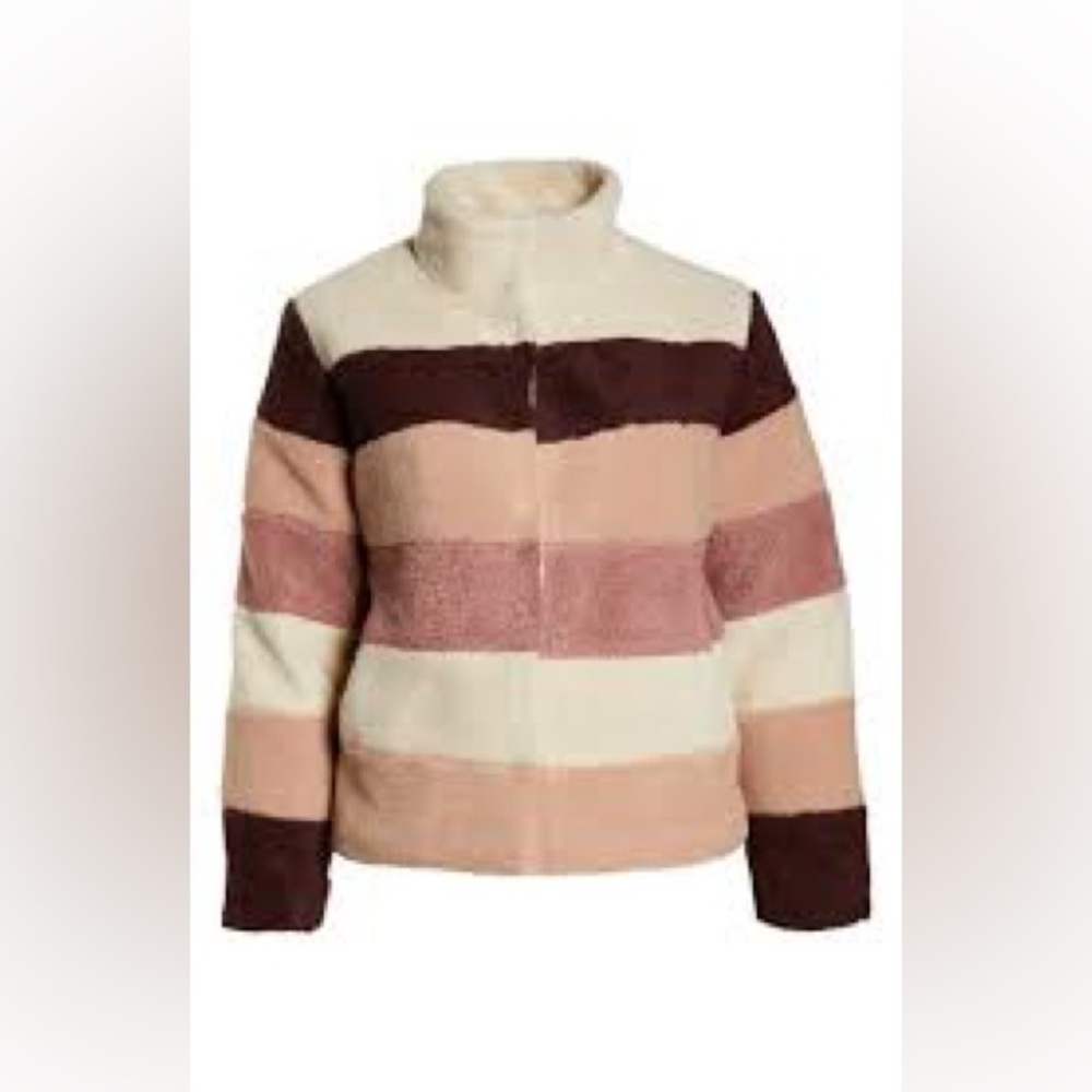 BP Teddy Stripped Fuzzy Jacket missing 1 snap button